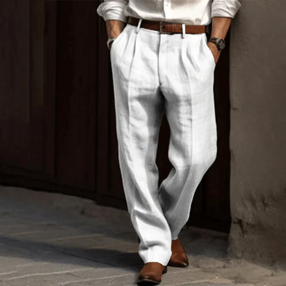 Lockere Hose | Weite Passform | Leicht | Leinenhose | Herrenhose-Weiß-S-Chaps Herrenmode