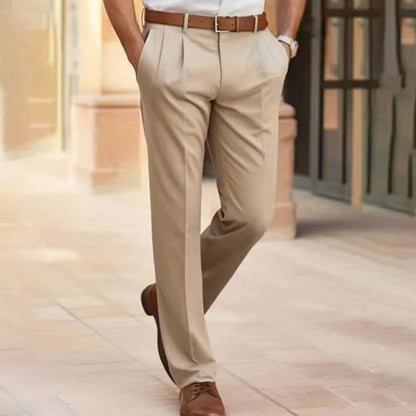 Lockere Hosen | Smart Casual | Gerader Schnitt | Anzughosen | Herrenhosen-Beige-S-Chaps Herrenmode