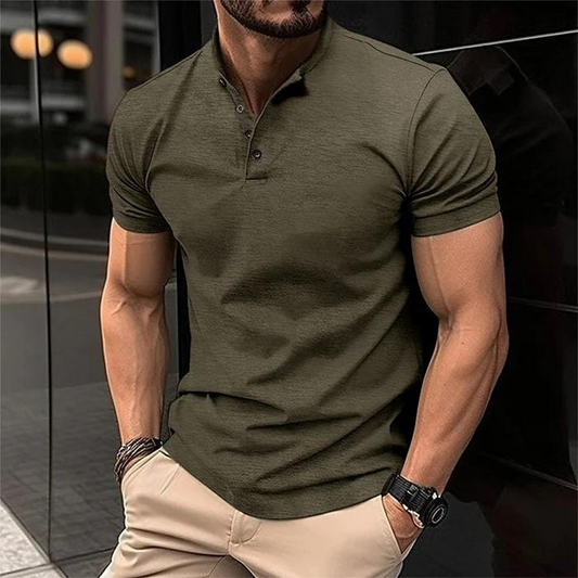 Luxus Musclefit - Polohemd mit Knöpfen für Männer-Armeegrün-S-Chaps Herrenmode