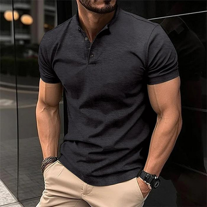Luxus Musclefit - Polohemd mit Knöpfen für Männer-Schwarz-S-Chaps Herrenmode