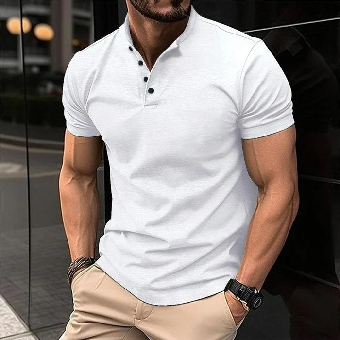 Luxus Musclefit - Polohemd mit Knöpfen für Männer-Weiß-S-Chaps Herrenmode