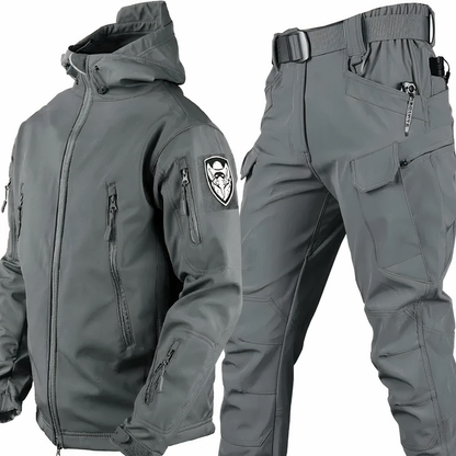 Militär Outfit - Taktische wasserdichte Outdoor Jacke und Hose für Männer-Grau-S-Chaps Herrenmode
