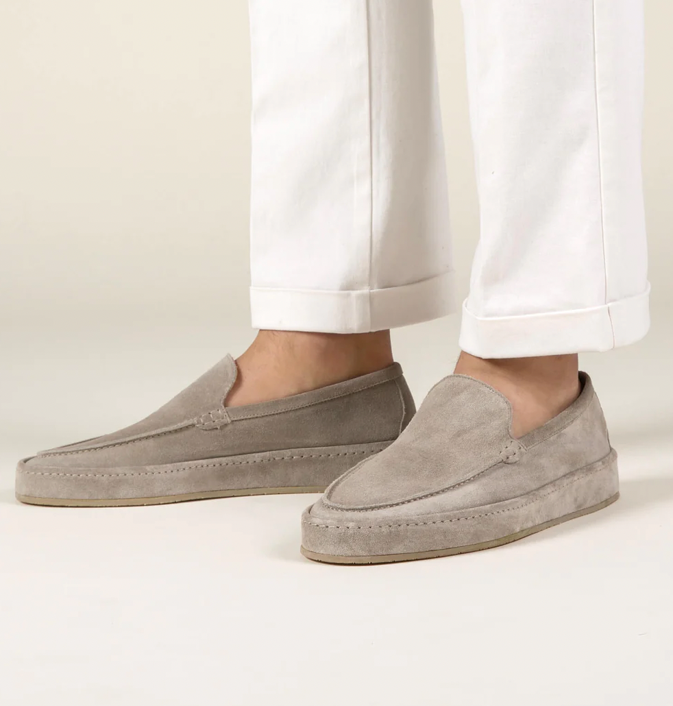 Mokassins - Bequeme flache Slipper für Männer aus Wildleder Loafer Schuhe-Hellbeige-38-Chaps Herrenmode