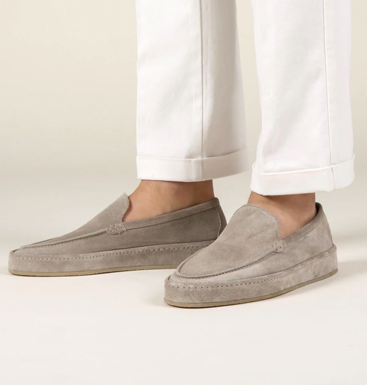 Mokassins - Bequeme flache Slipper für Männer aus Wildleder Loafer Schuhe-Hellbeige-38-Chaps Herrenmode