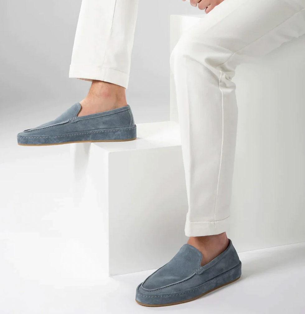 Mokassins - Bequeme flache Slipper für Männer aus Wildleder Loafer Schuhe-Hellblau-38-Chaps Herrenmode