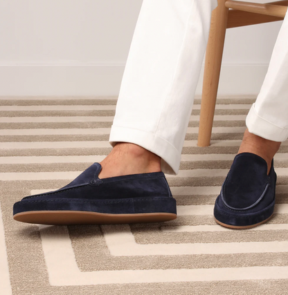 Mokassins - Bequeme flache Slipper für Männer aus Wildleder Loafer Schuhe-Marineblau-38-Chaps Herrenmode