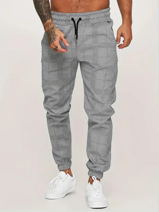 Morgan Jogger | Elastische karierte Sweatpants für Männer-Hellgrau-S-Chaps Herrenmode