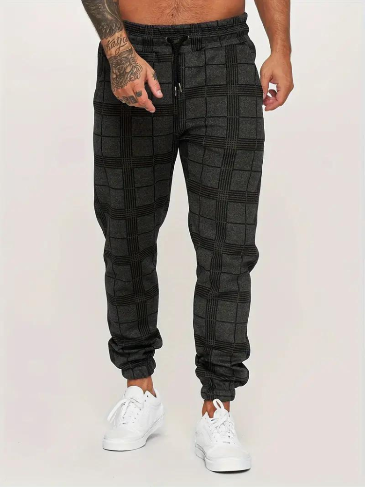 Morgan Jogger | Elastische karierte Sweatpants für Männer-Schwarz-S-Chaps Herrenmode