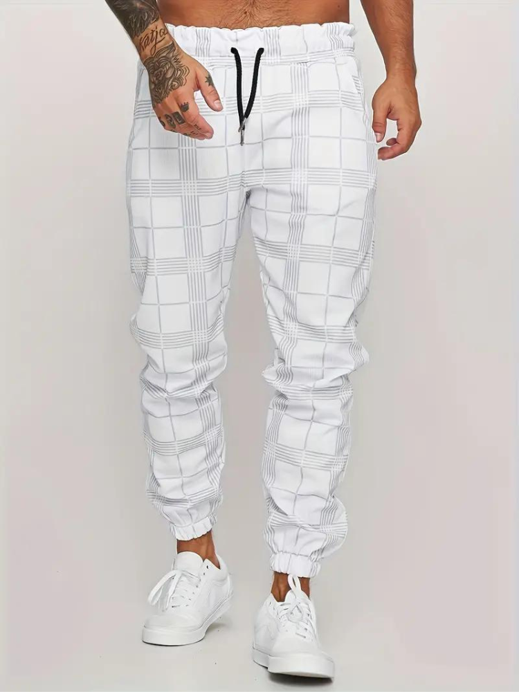 Morgan Jogger | Elastische karierte Sweatpants für Männer-Weiß-S-Chaps Herrenmode