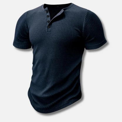 Muscle Fit Henley T-Shirt für Männer-Blau-S-Chaps Herrenmode