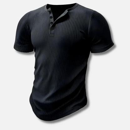 Muscle Fit Henley T-Shirt für Männer-Schwarz-S-Chaps Herrenmode