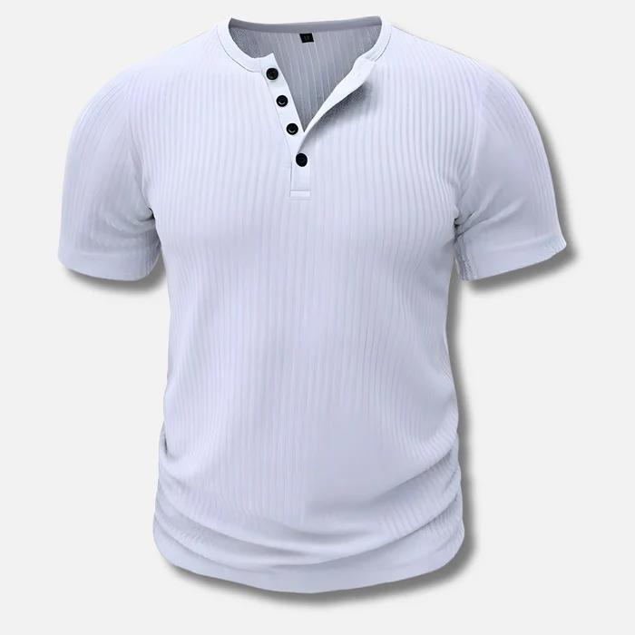 Muscle Fit Henley T-Shirt für Männer-Weiß-S-Chaps Herrenmode