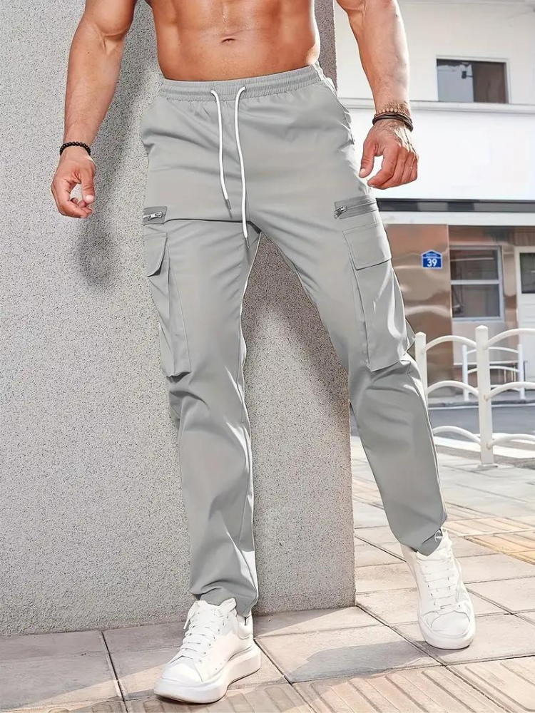 Nero Cargo Hose | Herren Casual Drawstring Jogger-Hellgrau-S-Chaps Herrenmode