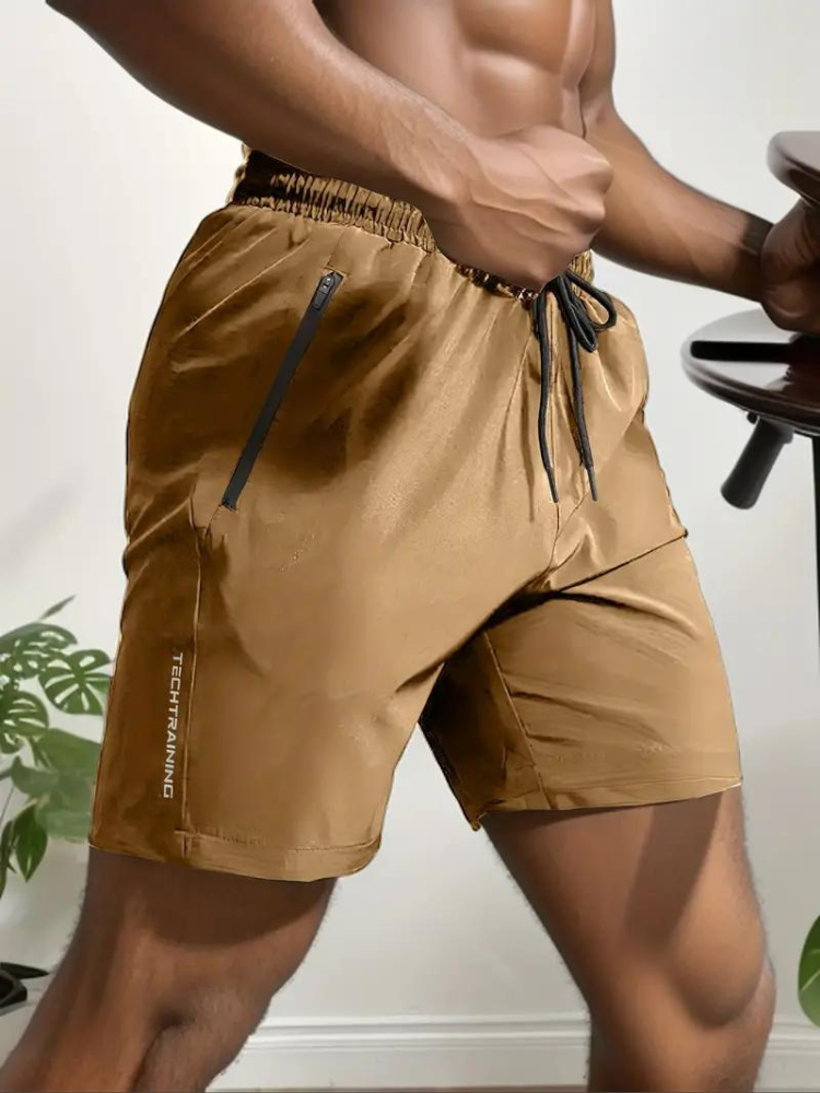 Nikos Workout Shorts | Schnell trocknende Sportshorts für Männer-Khaki-S-Chaps Herrenmode