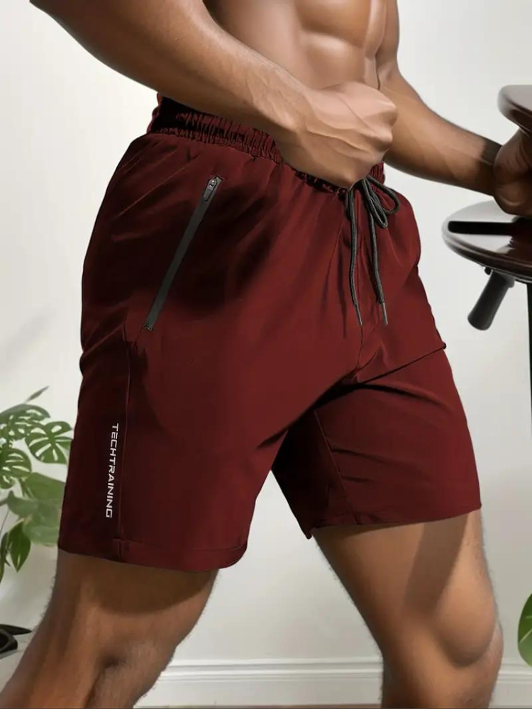 Nikos Workout Shorts | Schnell trocknende Sportshorts für Männer-Rotbraun-S-Chaps Herrenmode