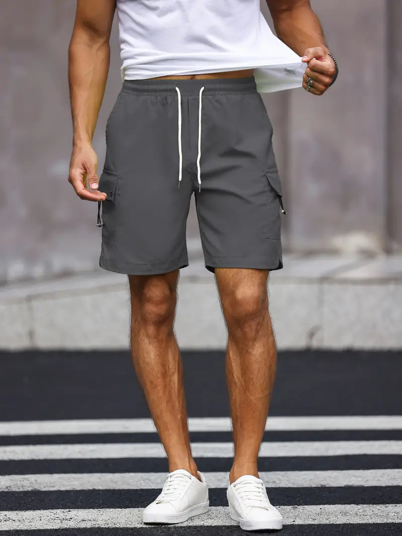 Noam Cargo-Kurzhose | Herren Casual Shorts mit Kordelzug-Grau-S-Chaps Herrenmode