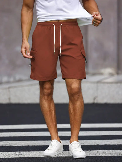 Noam Cargo-Kurzhose | Herren Casual Shorts mit Kordelzug-Kastanienbraun-S-Chaps Herrenmode