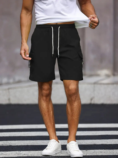 Noam Cargo-Kurzhose | Herren Casual Shorts mit Kordelzug-Schwarz-S-Chaps Herrenmode