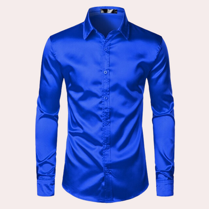 Oberhemd | Glänzend | Slim Fit | Hemd mit Knöpfen | Herrenhemden-Blau-S-Chaps Herrenmode