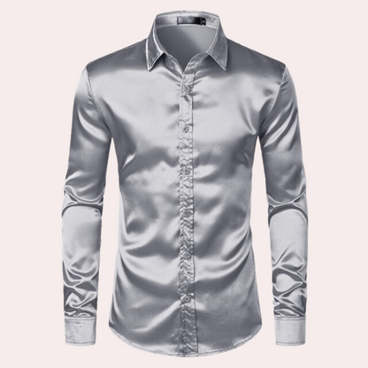 Oberhemd | Glänzend | Slim Fit | Hemd mit Knöpfen | Herrenhemden-Grau-S-Chaps Herrenmode