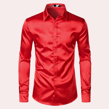 Oberhemd | Glänzend | Slim Fit | Hemd mit Knöpfen | Herrenhemden-Rot-S-Chaps Herrenmode