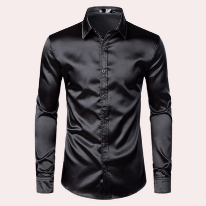 Oberhemd | Glänzend | Slim Fit | Hemd mit Knöpfen | Herrenhemden-Schwarz-S-Chaps Herrenmode