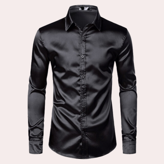 Oberhemd | Glänzend | Slim Fit | Hemd mit Knöpfen | Herrenhemden-Schwarz-S-Chaps Herrenmode
