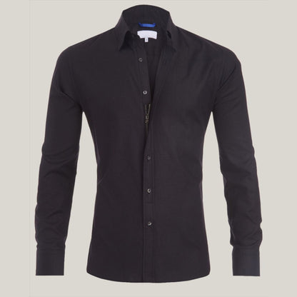 Oberhemd | Langarm | Reißverschluss | Knopfleiste | Herrenhemden-Schwarz-S-Chaps Herrenmode