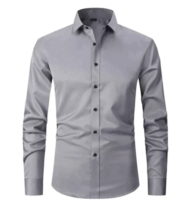 Oberhemd – Slim Fit – knitterfrei – Stretch-Hemd – Herren-Hemd mit Knöpfen-Grau-S-Chaps Herrenmode