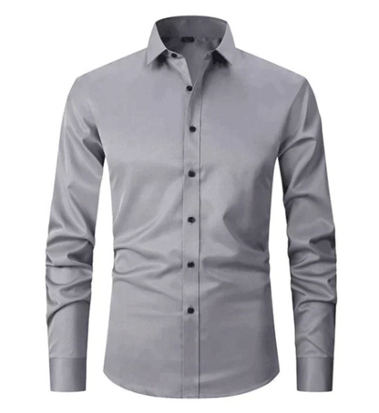 Oberhemd – Slim Fit – knitterfrei – Stretch-Hemd – Herren-Hemd mit Knöpfen-Grau-S-Chaps Herrenmode