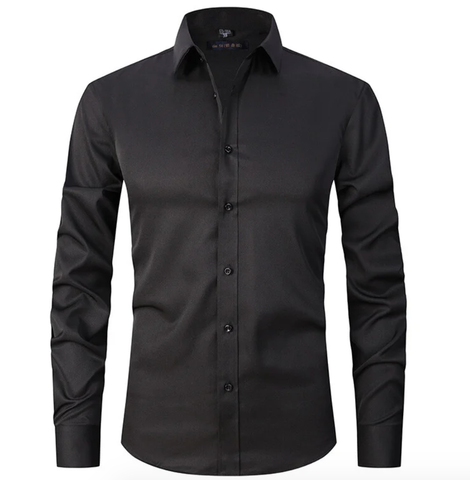 Oberhemd – Slim Fit – knitterfrei – Stretch-Hemd – Herren-Hemd mit Knöpfen-Schwarz-S-Chaps Herrenmode