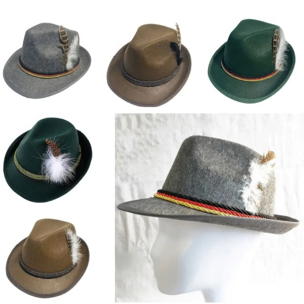 Oktoberfest Hut - Traditionell - Feder - Lederhosen Hut - Deutsche Hüte für Oktoberfest-Chaps Herrenmode