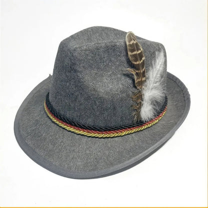 Oktoberfest Hut - Traditionell - Feder - Lederhosen Hut - Deutsche Hüte für Oktoberfest-Grau-Chaps Herrenmode
