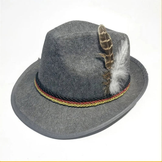 Oktoberfest Hut - Traditionell - Feder - Lederhosen Hut - Deutsche Hüte für Oktoberfest-Grau-Chaps Herrenmode