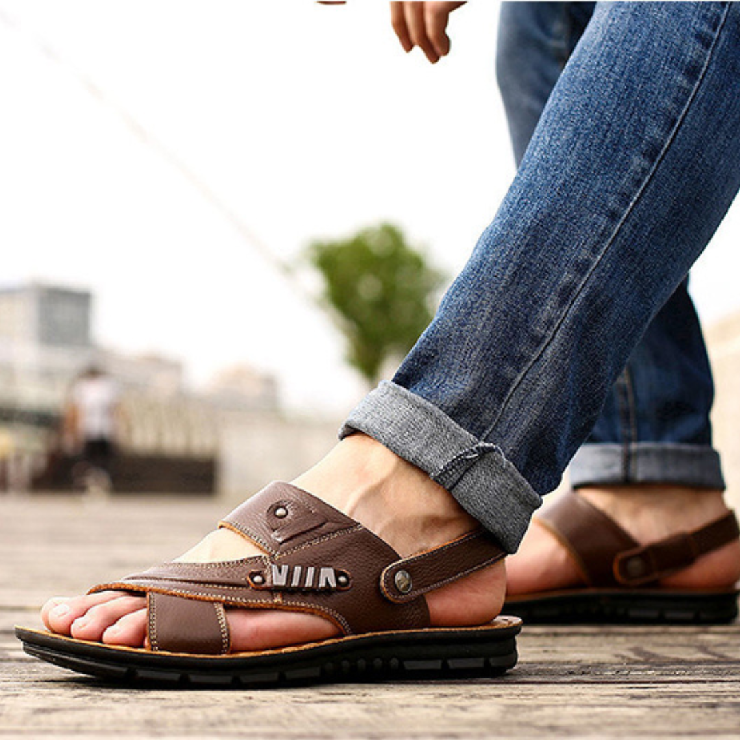 Orthopädische Sandalen – ergonomische Ledersandalen zum Hineinschlüpfen für Herren-Dunkelbraun-38-Chaps Herrenmode