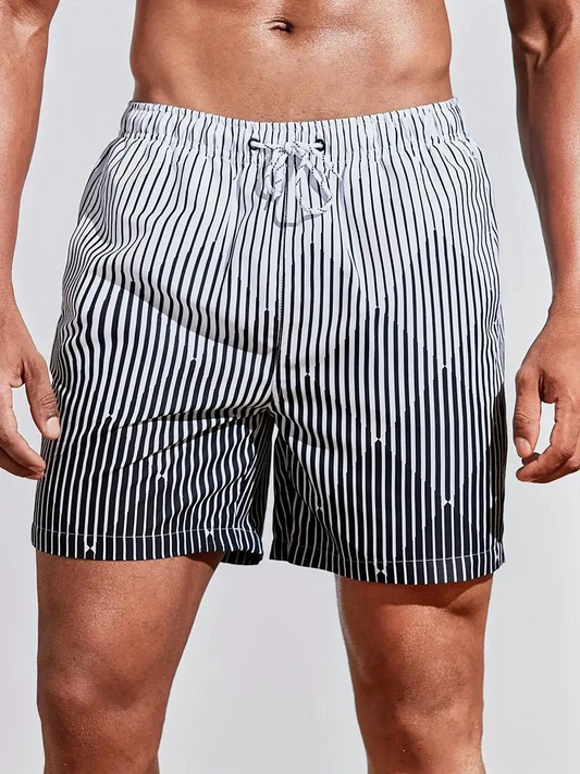 Oscar Boardshorts | Gestreifte Herren Badehose mit Kordelzug-1-S-Chaps Herrenmode