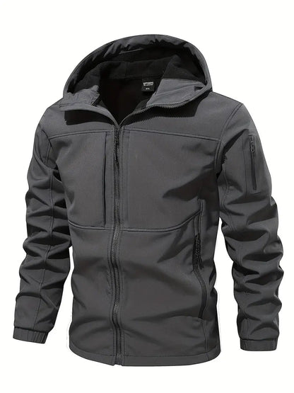 Outdoor-Jacke | Mit Kapuze | Mit Fleece gefüttert | Winddichte Jacke | Herrenjacke-Grau-XS-Chaps Herrenmode