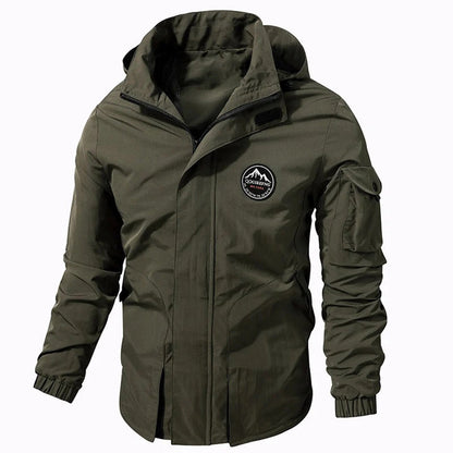 Outdoor-Jacke | Mit Kapuze | Wasserdicht | Windbreaker-Jacke | Herrenjacke-Armeegrün-S-Chaps Herrenmode