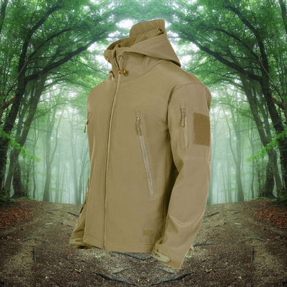 Outdoor-Jacke – Wasserdichte Windjacke mit Kapuze und Fleecefutter für Herren-Khaki-M-Chaps Herrenmode