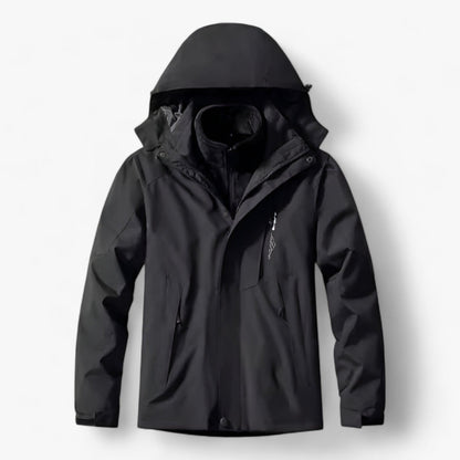 Outdoor-Jacke – mit Kapuze – mit Fleece gefüttert – wasserdichte Jacke – Herrenjacke-Schwarz-M-Chaps Herrenmode
