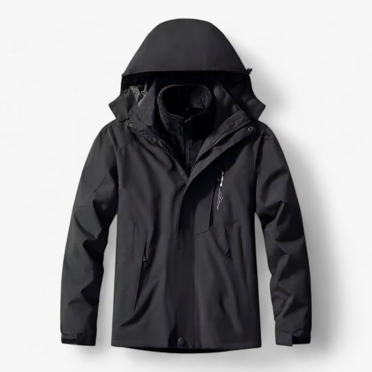 Outdoor-Jacke – mit Kapuze – mit Fleece gefüttert – wasserdichte Jacke – Herrenjacke-Schwarz-M-Chaps Herrenmode