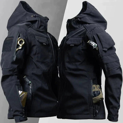 Outdoor-Jacke – wasserdicht – mit Kapuze – Windbreaker-Jacke – Softshell-Jacke für Herren-Schwarz-XS-Chaps Herrenmode