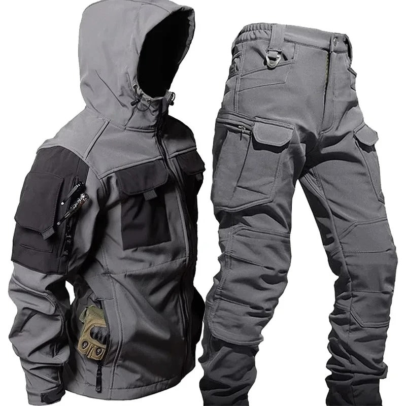 Outdoor-Kleidung – Wasserdichte taktische Jacke und Cargohose für Männer im Set-Grau-S-Chaps Herrenmode