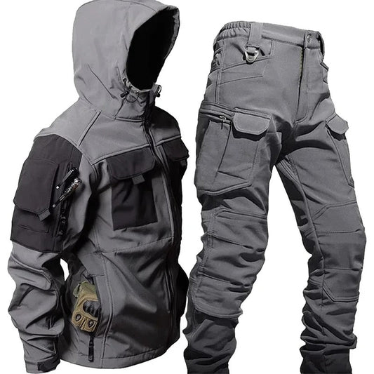 Outdoor-Kleidung – Wasserdichte taktische Jacke und Cargohose für Männer im Set-Grau-S-Chaps Herrenmode