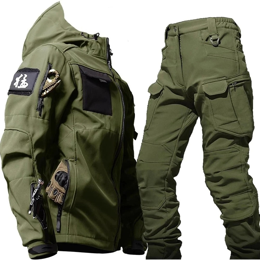 Outdoor-Kleidung – Wasserdichte taktische Jacke und Cargohose für Männer im Set-Grün-S-Chaps Herrenmode