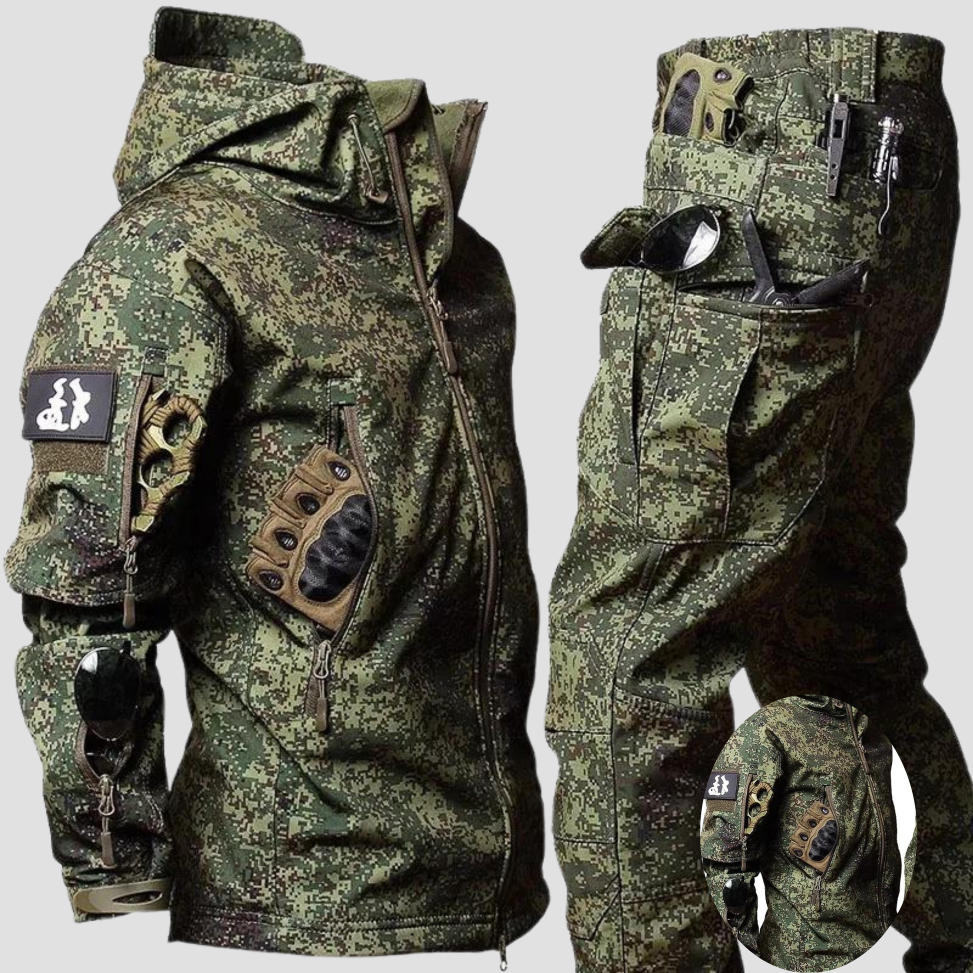 Outdoorbekleidung - Winter - Camouflage - Taktische Jacke - Herren Cargo Hose-Grün-S-Chaps Herrenmode