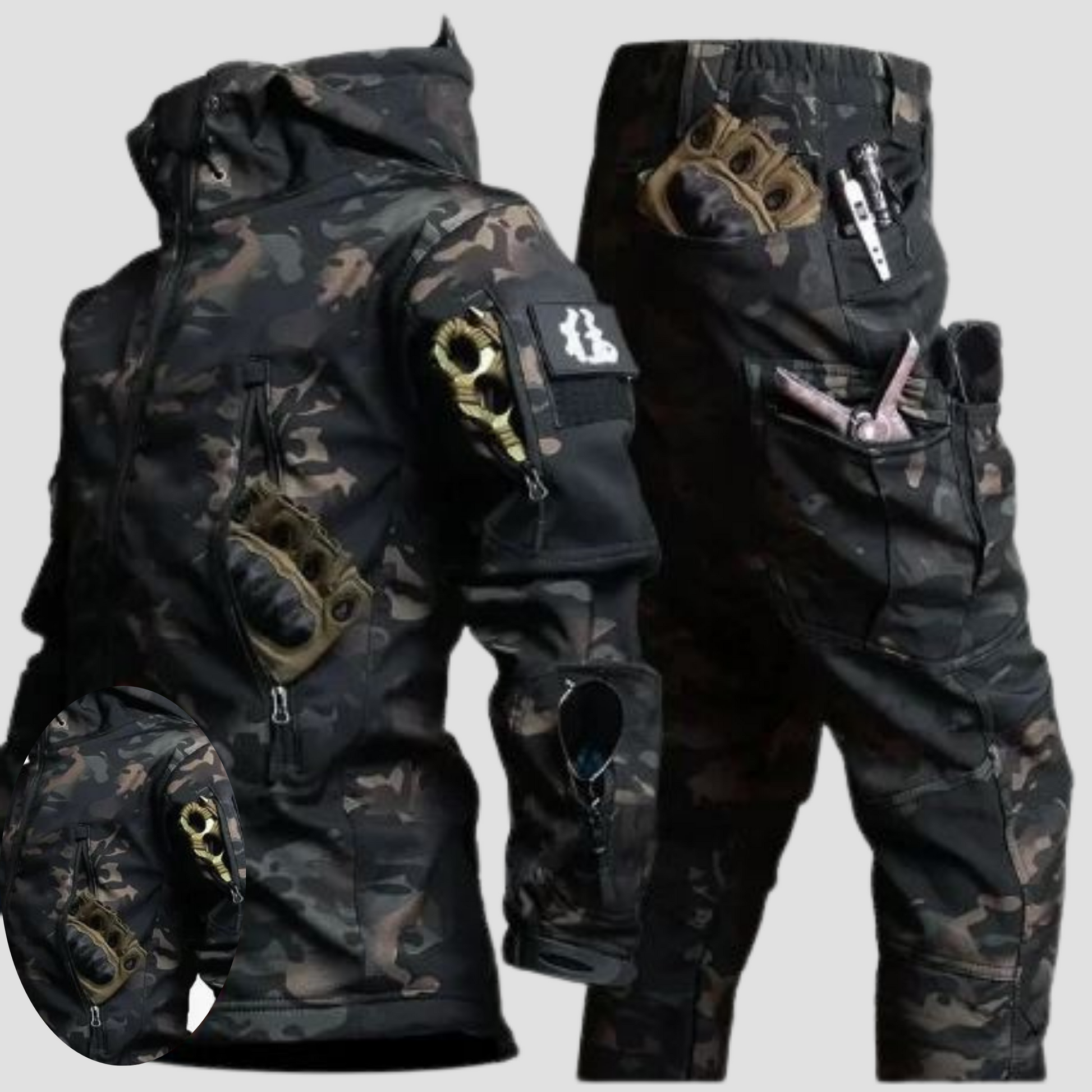 Outdoorbekleidung - Winter - Camouflage - Taktische Jacke - Herren Cargo Hose-Schwarz-S-Chaps Herrenmode