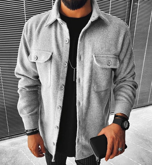 Overshirt | Button-Up | Brusttaschen | Hemdjacke | Herrenbekleidung-Grau-M-Chaps Herrenmode