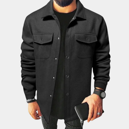 Overshirt – Herrenhemdjacke mit Knöpfen und Brusttaschen-Schwarz-S-Chaps Herrenmode