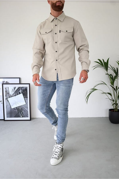 Overshirt – Herrenjacke mit Umlegekragen und Knöpfen, mit Taschen-Chaps Herrenmode